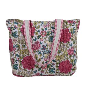Sac fourre-tout matelassé en coton imprimé à la main de Jaipur, avec fermeture éclair et bandoulière réglable - Product Image 2