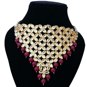 Ethnic Polki Look Brass Zircon Bridal Jewelry Set Trendy Necklace Earrings Engagement Party Wedding Anniversary <b>Gift</b> - Product Image 2