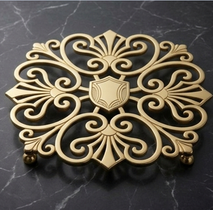 <b>Gold</b> <b>Round</b> Stainless Steel Trivet Luxury Floral Metal Heat Resistant Pot Pad - Product Image 3