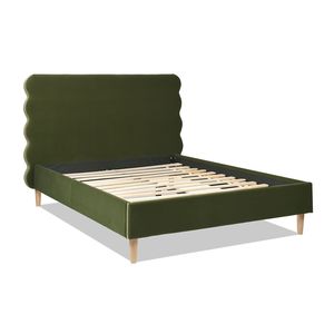 Letto matrimoniale moderno Stockholm con testiera ondulata in velluto verde oliva imbottito - Product Image 6