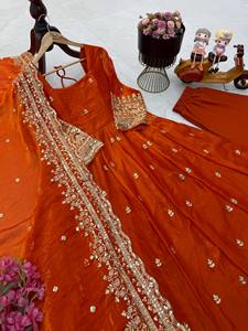 Ensemble de robe Anarkali brodée rouge rouille avec dupatta, longueur au sol, robe de fête indienne pakistanaise pour mariage - Product Image 3