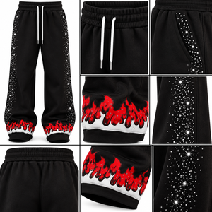 Conjunto de Sudadera con Capucha Oversize Unisex, Negro y Rojo, Estilo Urbano, Felpa Francesa 100% Algodón, con Bolsillo, Hip Hop, Gótico, Invierno, Bordado - Product Image 6