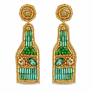 Pendientes florales turquesa bordados a mano con hojas verdes con cuentas, detalles de perlas y flecos verde lima, pendientes colgantes llamativos - Product Image 2