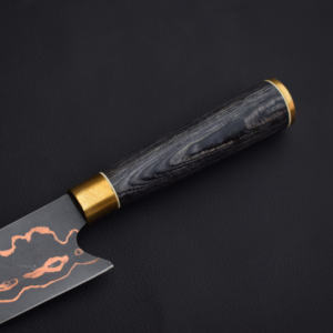 Cuchillo de Chef Estilo Japonés Kiritsuke de Cobre Damasco Hecho a Mano, Ambidiestro, con Funda de Cuero y Mango de Madera Personalizable - Product Image 5