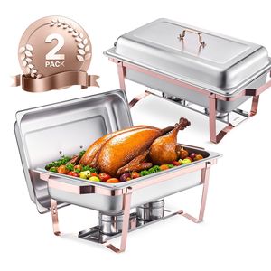 Set di piatti per scaldarsi rettangolari in acciaio inossidabile a grandezza naturale da 8 Qt 2 confezioni per attrezzature per il riscaldamento e la tenuta del Buffet - Product Image 1