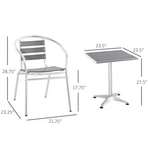 Set Tavolo Bistrot con Telaio in Alluminio, Piano Effetto Legno e Design a Doghe Drenanti - Arredamento da Esterno Resistente alle Intemperie - Product Image 2