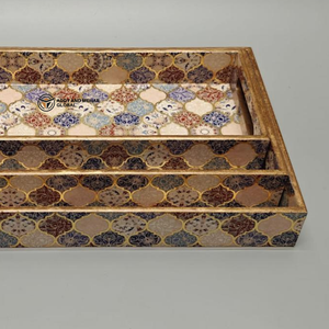 Premium 3-Pack Stackable Enamel MDF Trays Elegant Moroccan Tile Motif Luxury Ramadan & <b>Eid</b> <b>Gift</b> Storage Trays - Product Image 4
