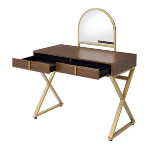 Toeletta in noce e oro con 2 cassetti, specchio e vassoio portagioie per il trucco - Product Image 4