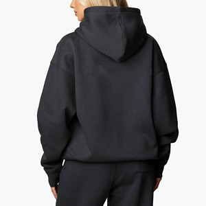 Oversized Black Hooded Sweatshirt With Front Pocket Regular Fit Unisex Casual Fleece Hoodie Autumn Wear - Product Image 2