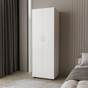 Armadio Bianco a 2 Ante con Asta Appendiabiti per Organizzazione Guardaroba - Product Image 1