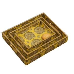 Juego de bandeja para servir café y té con revestimiento esmaltado de estilo moderno, bandeja para servir Sushi de madera MDF dorada brillante, precio - Product Image 1