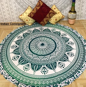 Toalla de playa con estampado Floral de Mandala Ombre de algodón, esterilla de Yoga, hermoso tapiz de decoración del hogar de varios colores, redondo por consignadores indios - Product Image 5