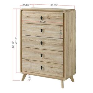 Cassettiera Alta a Cinque Cassetti in Stile Mid-Century Modern, Finitura Ispirata al Legno Caldo con Texture Naturali, Ampio Spazio per i Cassetti, Mobile in Legno - Product Image 4
