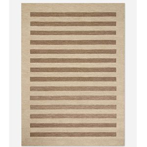 Neutral Beige Brown Striped Hand Tufted Wool Area Rug Modern Minimalist Living Room Bedroom Hallway Custom Size Luxury Decor Rug - Product Image 1