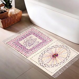 Alfombra Boho Kantha de 2x4 pies, hecha a mano, de algodón reciclado, ecológica, apta para mascotas, antideslizante, alfombra india de patchwork. - Product Image 6