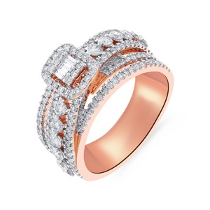 Anillo de Diamantes Glamorous Grace, Elegante Anillo de Halo con Racimo de Diamantes Baguette en Oro Rosa para Mujer, Anillo de Compromiso y Boda de Lujo - Product Image 1