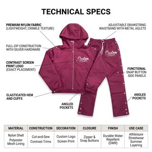 Individuelles Logo Kapuzen-Windbreaker-Jacke und Hosen-Set für Herren Einfarbiges Nylon mit Reißverschluss OEM Größe XS Blanko Trainingsanzug - Product Image 5