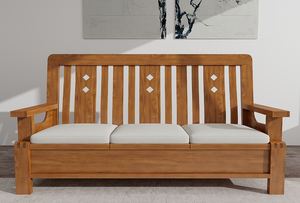 Sofá de 3 Plazas de Madera de Teca Asiática, Estilo Clásico Moderno, Sostenible y Duradero, con Almacenamiento para Sala de Estar - Product Image 6