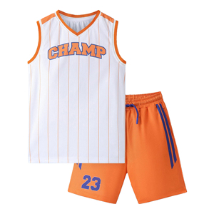 ชุดกีฬาเด็กแบบสั่งทำพิเศษ คอวี ลายพิมพ์แบบ Sublimation ชุดทีมเด็กชาย เสื้อบาสเก็ตบอลแขนกุดและกางเกงขาสั้น ชุดยูนิเซ็กซ์ - Product Image 1