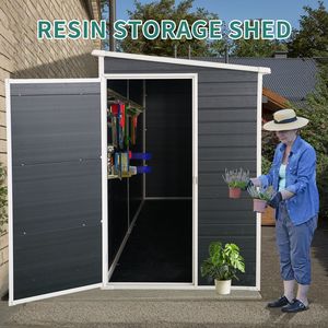 Caseta de Jardín de Resina para Exteriores de 8x4 pies con Puerta con Cerradura, Caseta de Almacenamiento para Patio y Herramientas, 2 Ventanas, Nuevo Producto, Categoría: Casetas y Almacenamiento - Product Image 2