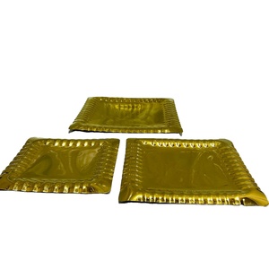Luxury Gold-Plated <b>Square</b> Metal Serving Platter Set Wrinkle <b>Edge</b> Multi-Functional Decorative Fruit Display Tray Ramadan Wedding - Product Image 1