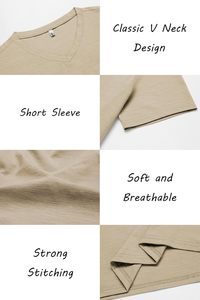 Camiseta con cuello en V para hombre, de algodón de primera calidad, informal, de manga corta, ajustada, transpirable, ligera, de tela suave, para uso diario, ropa básica de moda - Product Image 6