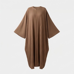 Pleated Abaya <b>Bell</b> Sleeves For Women Islamic Modest Wedding Clothing Silk Polyester Floor Length Elegant Design Custom Size - Product Image 1