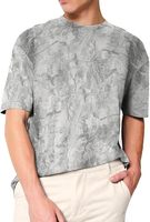 T-shirt à manches courtes surdimensionné pour homme, gris, imprimé abstrait, tricoté en polyester, style décontracté, col rond