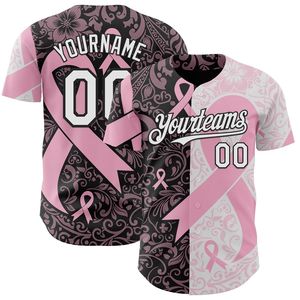Maillot de baseball unisexe personnalisé, ruban rose, sensibilisation au cancer du sein, impression sublimée, uniforme d'équipe, 100% polyester respirant, manches courtes - Product Image 2