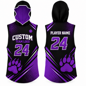 Camiseta de Baloncesto Personalizada Sublimada sin Mangas con Capucha para Adultos, Diseño Gráfico Impreso, Malla de Secado Rápido, Logotipo Frontal 7v7 - Product Image 3