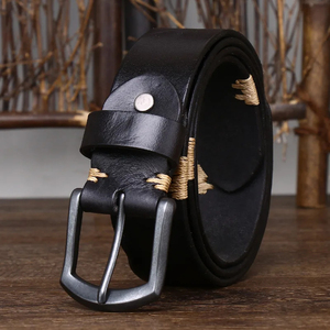 Cinturón de Cuero Personalizable con Hebilla Personalizable para Hombre, Diseño Clásico de Marca de Diseñador, Cinturón Negro - Product Image 2