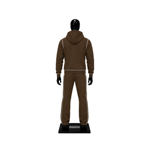 Ensemble de survêtement marron pour homme, sweat à capuche imprimé entièrement zippé et pantalon de survêtement évasé, ensemble deux pièces streetwear assorti, tenue de sport personnalisée en gros - Product Image 2