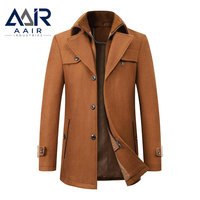 Manteau trench mi-long pour homme en mélange de laine, veste décontractée chic à col rabattu pour l'hiver
