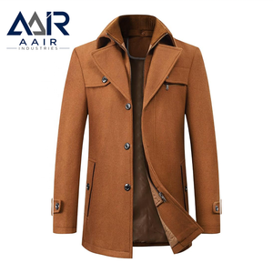 <b>Men's</b> Wool Polyester Winter Shacket Detachable Collar <b>Long</b> <b>Coat</b> Zipper Button Front <b>Padded</b> Outerwear for Commuting - Product Image 1