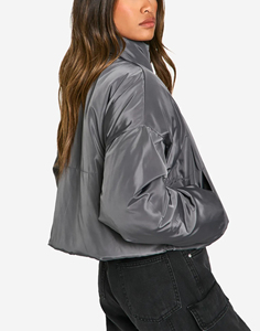 OEM Hot Sale Winter Casual Wear Women's Dyed Cotton <b>Puffer</b> <b>Jacket</b> Shinny <b>Cropped</b> Long Sleeve Oversized Waterproof Windproof - Product Image 3