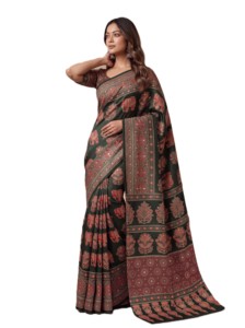 ผ้าไหมพิมพ์ลายดิจิทัล Ajrak สำหรับผู้หญิง ชุดแต่งงานแบบดั้งเดิม ความยาวคลุมเท้า ไม่ยับ ทรงปกติ อินเดีย ปากีสถาน - Product Image 2