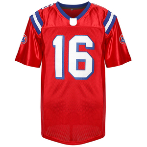 <b>Red</b> American Football Jersey V-Neck Short Sleeve Mesh Breathable Uniform Number 16 for Men Adult All Seasons - Product Image 2