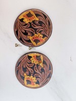 Nouvelle Arrivée 2026 – Sous-verres en Cuir Faits Main, Motif Tournesol Rond, Style Vintage, pour Décoration de Table
