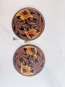 New Arrival 2026 Hand Tooled Leather Tea Coasters Sun Flower <b>Round</b> Design Handmade Vintage Style <b>Mats</b> For <b>Table</b> Decoration - Product Image 6