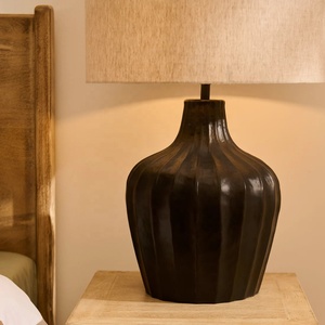 Fluted Urn Metal Table <b>Lamp</b> with Sculpted Iron Base Premium Fabric Shade Warm Ambient Lighting for Timeless Interiors - Product Image 5