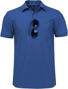 Polo de golf estampado en color azul, manga corta, color sólido, transpirable, de poliéster tejido, ropa casual de golf. - Product Image 2