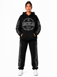 Wholesale Women's Rhinestone 100% Cotton Fleece Pullover Oversized Sweatshirts Tracksuits custom made logo printing <b>embroidery</b> - Product Image 1