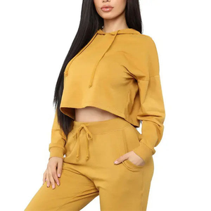 Ensemble de survêtement pour femme style streetwear, sweat-shirt et pantalon de survêtement pour usage quotidien, sweats à capuche unis, crop top à capuche - Product Image 5