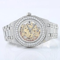 Montre de luxe sportive pour homme avec cadran squelette en cristal de saphir glacé, diamant Moissanite, mouvement à quartz automatique, bracelet en acier inoxydable de 20 mm