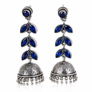 Blue Zircon Chandelier <b>Earrings</b> With Bell Shape Antique <b>Silver</b> Plated Ethnic Style For Women Wedding Jewelry - Product Image 2