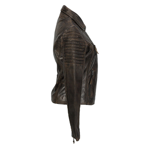 Blouson Bomber Moto Femme en Cuir Véritable Coupe Slim Noir Zippé Col Montant Logo Personnalisé Automne Prix Usine Vente en Gros - Product Image 6