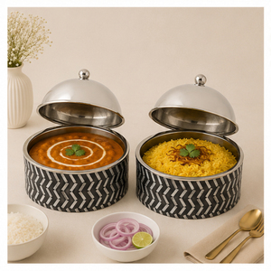 Casserole élégante en acier inoxydable avec incrustation de nacre, fait main, à double paroi isolée, pour garder les aliments au chaud, idéale pour hôtels et mariages - Product Image 2