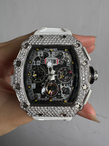 Montre personnalisée en moissanite pour homme, demi-sertie de diamants incolores, luxe, sport, affaires, bracelet en caoutchouc blanc, montre-bracelet hip-hop - Product Image 6