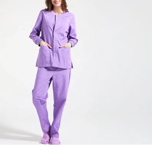 Women's Custom Color <b>Scrub</b> Top Long Sleeve With Buttons And Pockets Hospital Uniform Woven Cotton Polyester Blend - Product Image 3