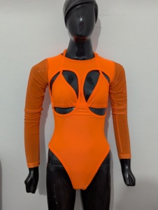 Body de manga larga con aberturas para mujer, leotardo de baile elástico, traje de actuación personalizado - Product Image 4